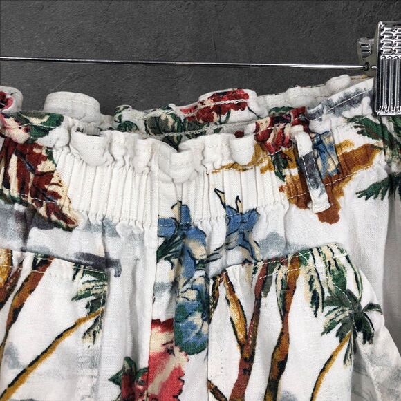 Vintage Linen Blend Tropical Island Shorts, Paperbag Elasic Waist, Pockets SZ S - Picture 3 of 11